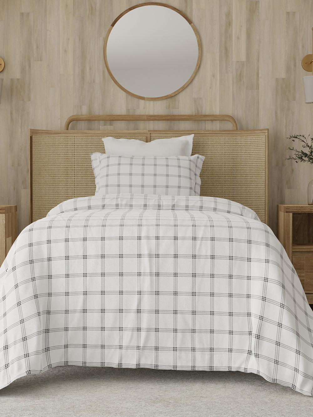 Zen 225 CVC White Geometrical 1 Single Size Bedsheet with 1 Pillow Cover