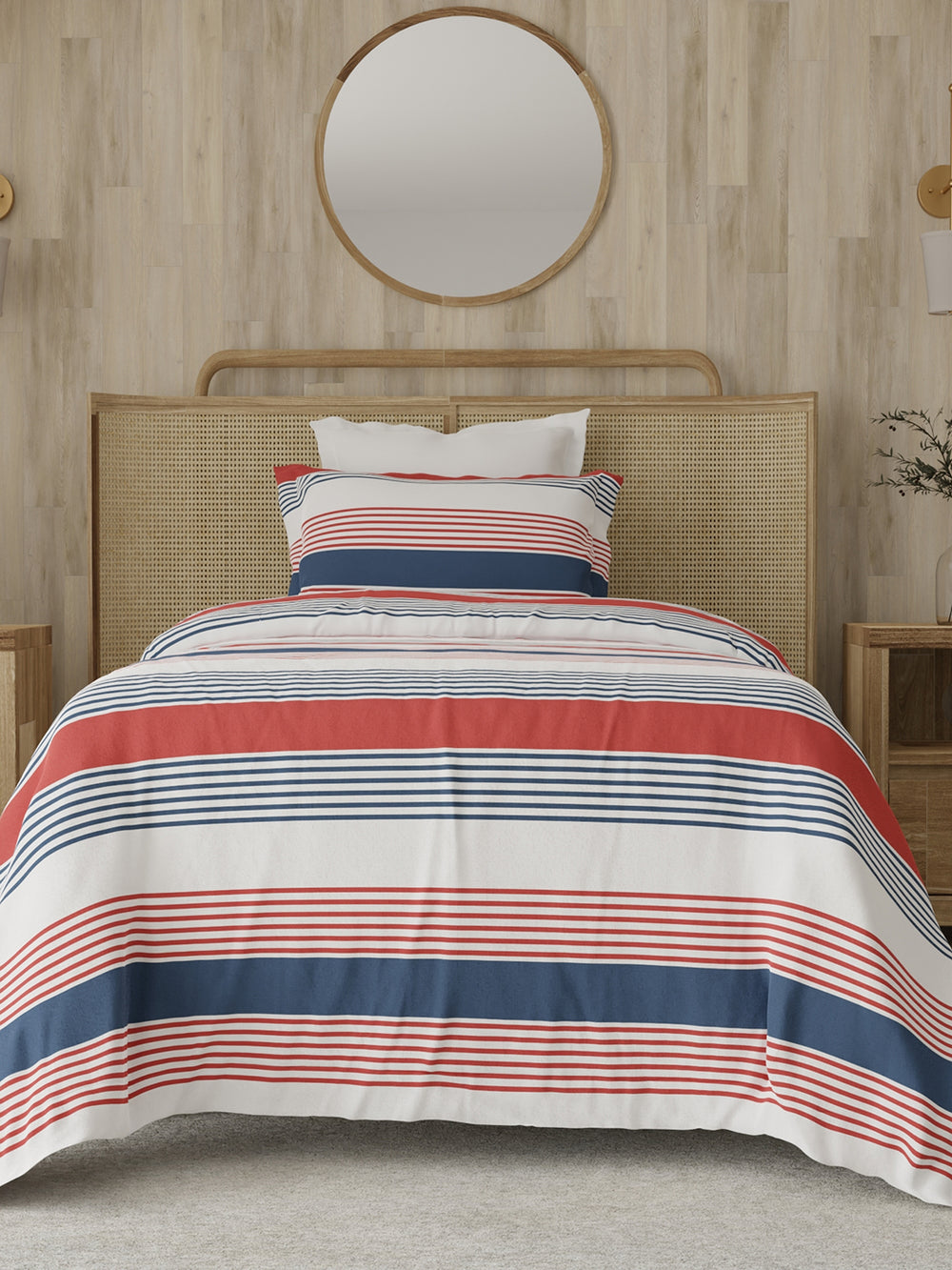 Zen 225 CVC Multicolor Stripes 1 Single Size Bedsheet with 1 Pillow Cover