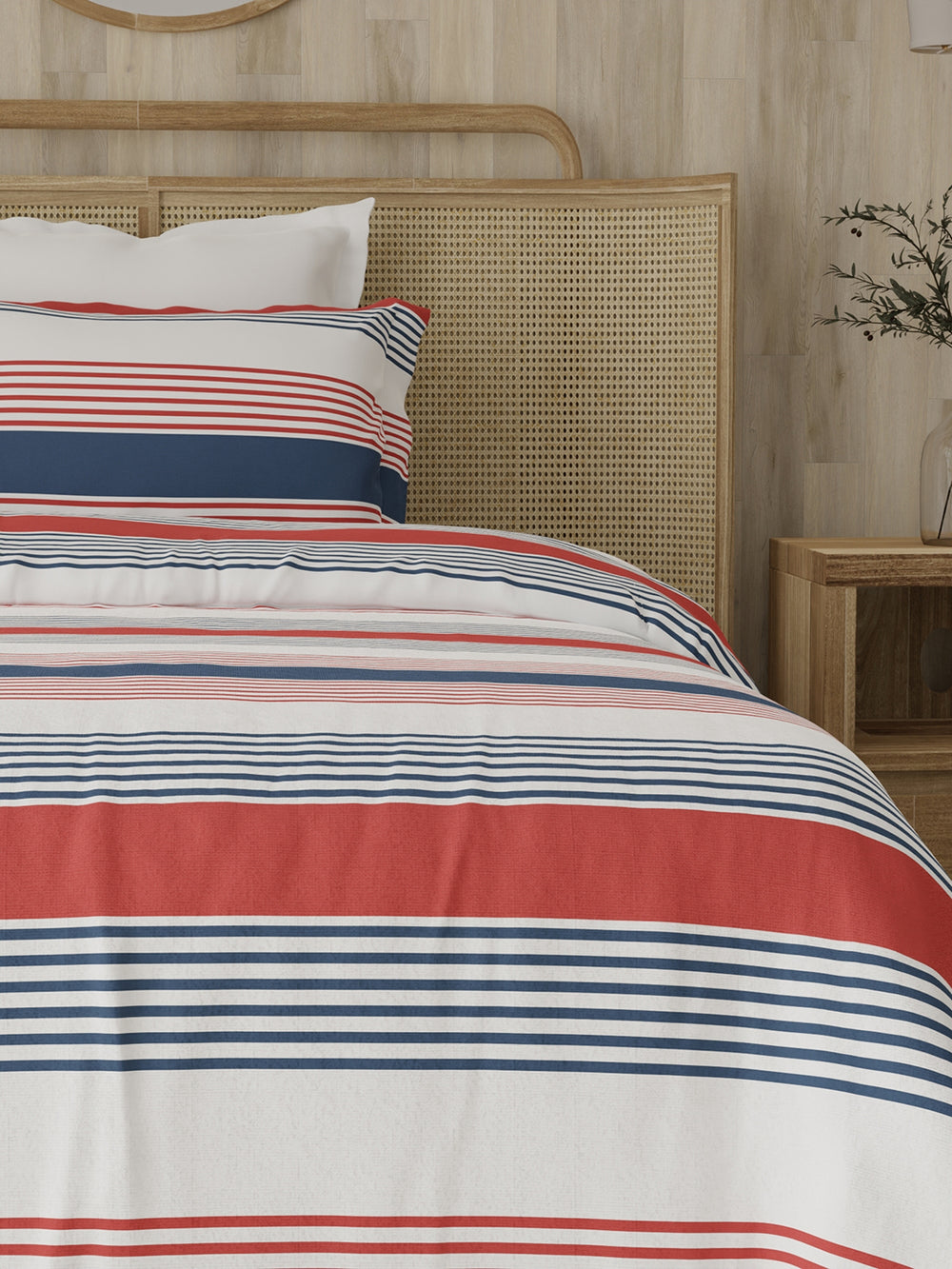 Zen 225 CVC Multicolor Stripes 1 Single Size Bedsheet with 1 Pillow Cover
