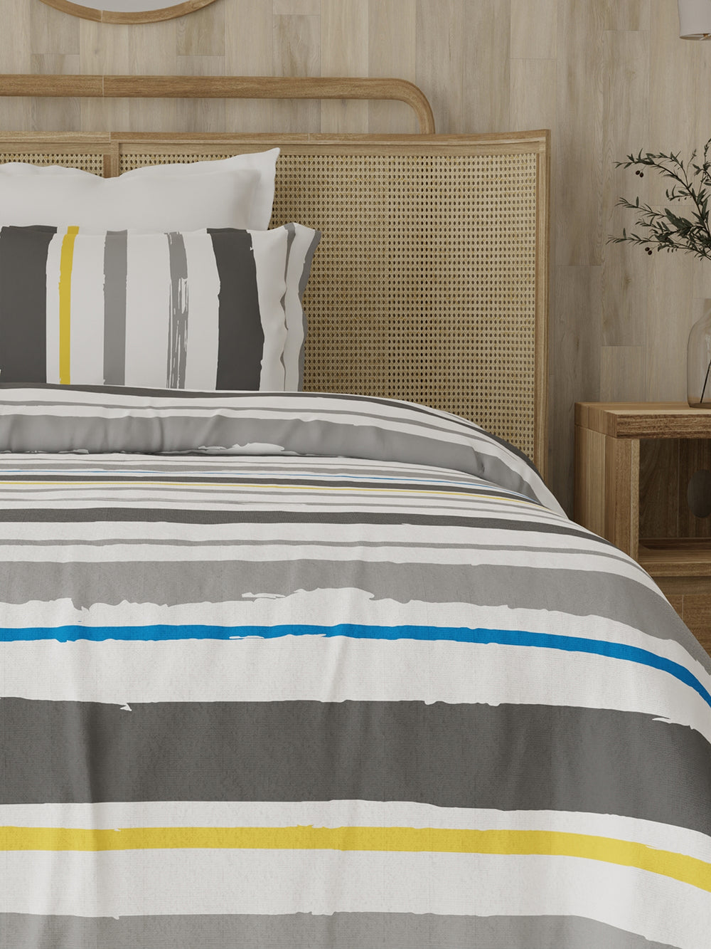 Zen 225 CVC Grey Stripes 1 Single Size Bedsheet with 1 Pillow Cover