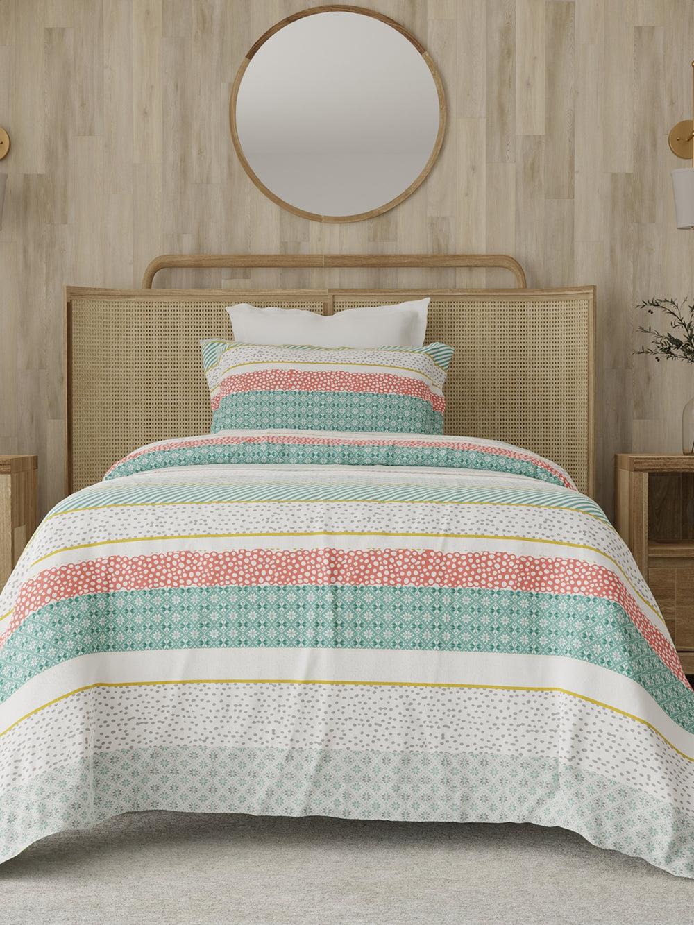 Zen 225 CVC Multicolor Stripes 1 Single Size Bedsheet with 1 Pillow Cover