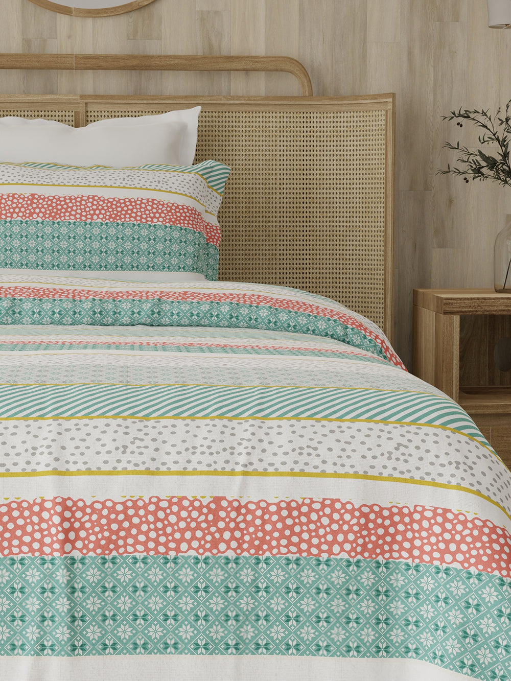 Zen 225 CVC Multicolor Stripes 1 Single Size Bedsheet with 1 Pillow Cover