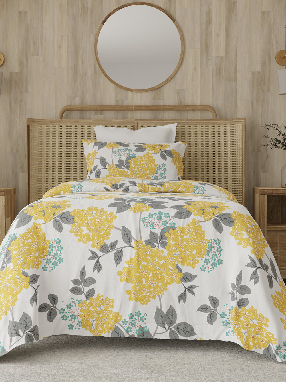 Zen 225 CVC Multicolor Floral 1 Single Size Bedsheet with 1 Pillow Cover