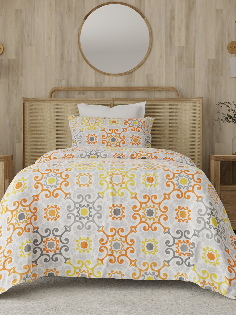 Zen 225 CVC Multicolor Ethnic 1 Single Size Bedsheet with 1 Pillow Cover