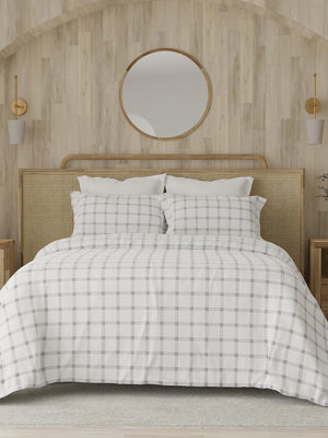 Zen 225 CVC White Geometrical  Double Size Bedsheet with 2 Pillow Covers