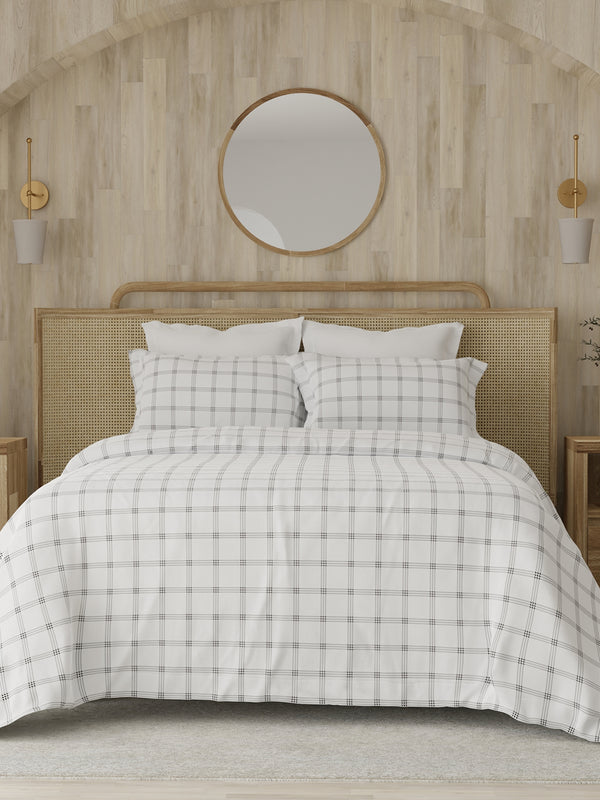 Zen 225 CVC White Geometrical  Double Size Bedsheet with 2 Pillow Covers