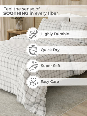 Zen 225 CVC White Geometrical  Double Size Bedsheet with 2 Pillow Covers