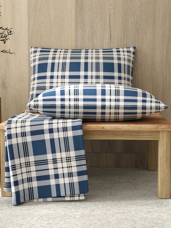 Zen 225 CVC Blue Geometrical 1 Double Size Bedsheet with 2 Pillow Covers