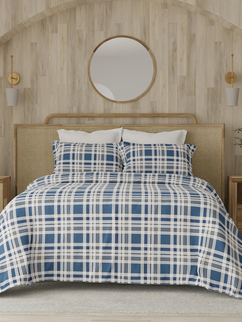 Zen 225 CVC Blue Geometrical 1 Double Size Bedsheet with 2 Pillow Covers