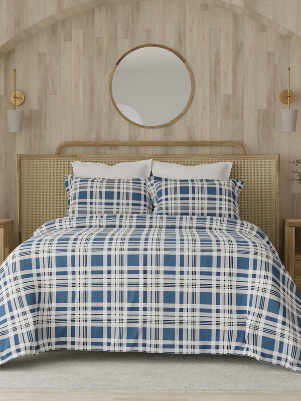 Zen 225 CVC Blue Geometrical 1 Double Size Bedsheet with 2 Pillow Covers