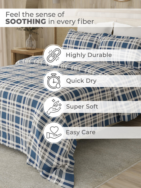 Zen 225 CVC Blue Geometrical 1 Double Size Bedsheet with 2 Pillow Covers