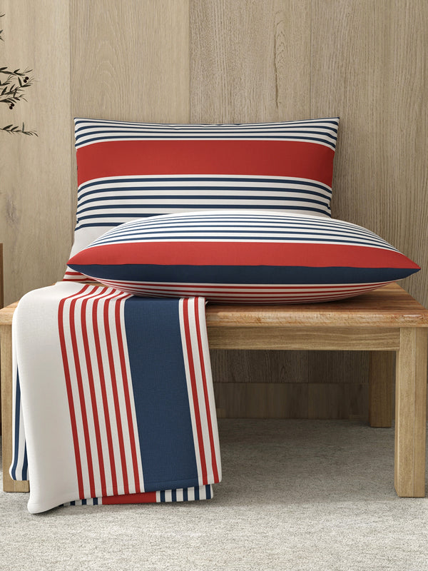 Zen 225 CVC Multicolor Stripes 1 Double Size Bedsheet with 2 Pillow Covers