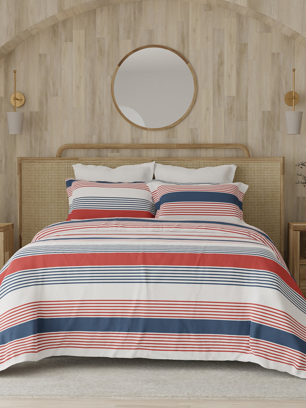 Zen 225 CVC Multicolor Stripes 1 Double Size Bedsheet with 2 Pillow Covers