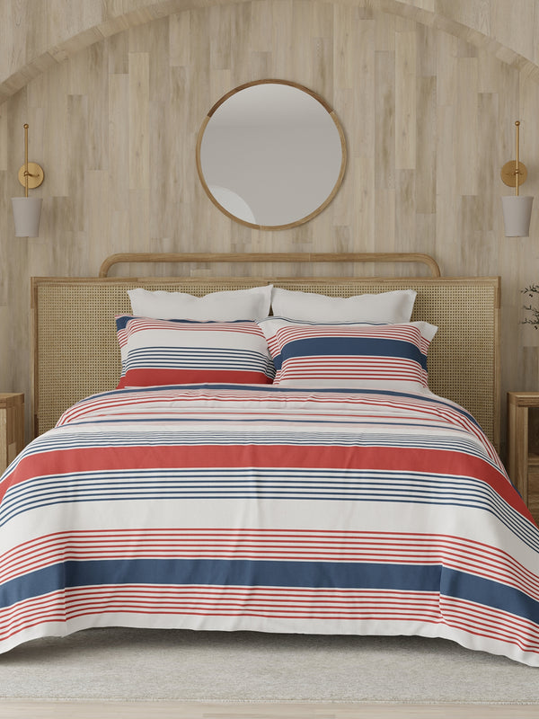 Zen 225 CVC Multicolor Stripes 1 Double Size Bedsheet with 2 Pillow Covers