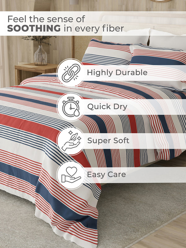Zen 225 CVC Multicolor Stripes 1 Double Size Bedsheet with 2 Pillow Covers