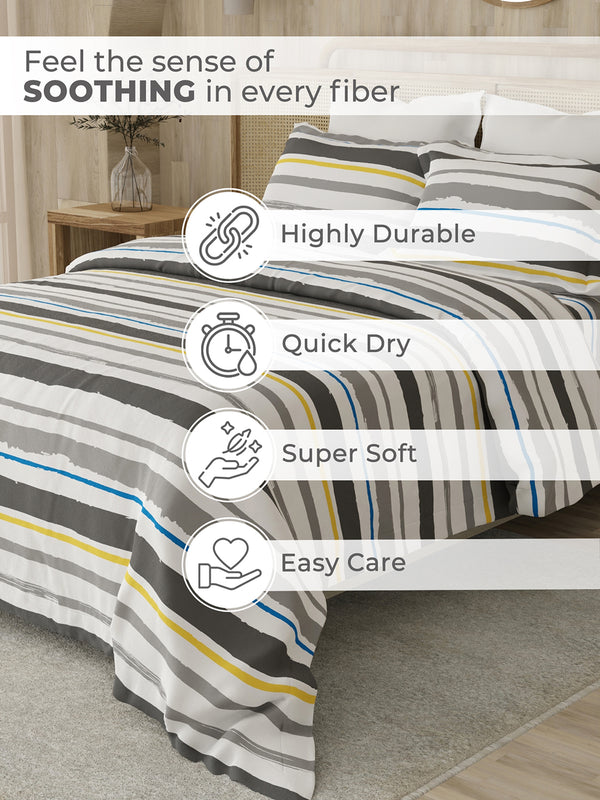 Zen 225 CVC Grey Stripes 1 Double Size Bedsheet with 2 Pillow Covers