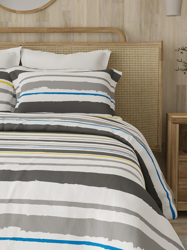 Zen 225 CVC Grey Stripes 1 Double Size Bedsheet with 2 Pillow Covers