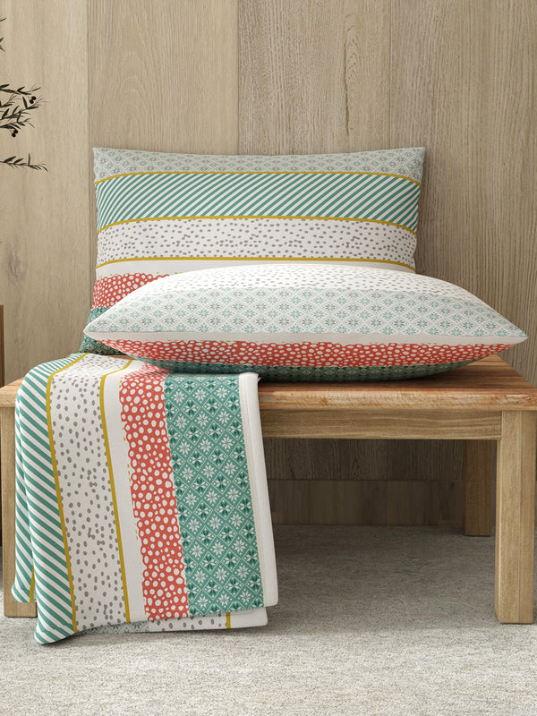Zen 225 CVC Multicolor Stripes 1 Double Size Bedsheet with 2 Pillow Covers