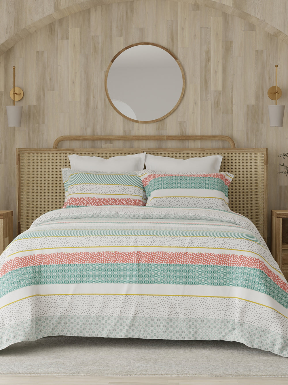 Zen 225 CVC Multicolor Stripes 1 Double Size Bedsheet with 2 Pillow Covers