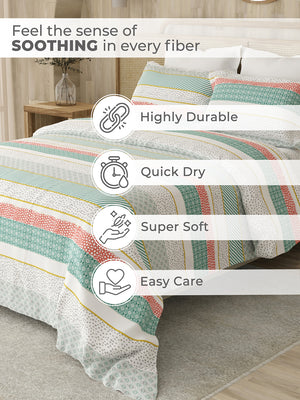 Zen 225 CVC Multicolor Stripes 1 Double Size Bedsheet with 2 Pillow Covers