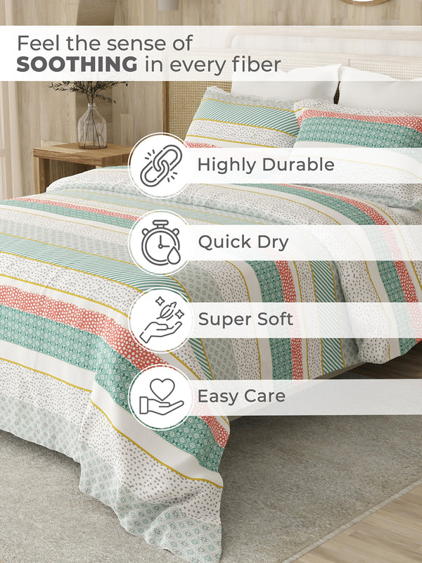 Zen 225 CVC Multicolor Stripes 1 Double Size Bedsheet with 2 Pillow Covers