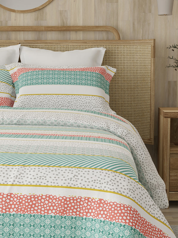 Zen 225 CVC Multicolor Stripes 1 Double Size Bedsheet with 2 Pillow Covers