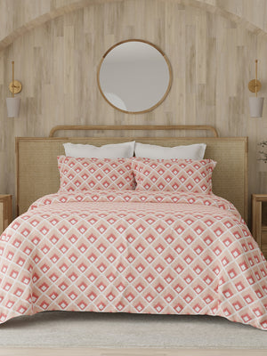 Zen 225 CVC Peach Geometrical 1 Double Size Bedsheet with 2 Pillow Covers