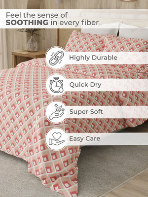 Zen 225 CVC Peach Geometrical 1 Double Size Bedsheet with 2 Pillow Covers