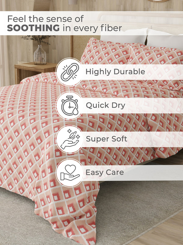 Zen 225 CVC Peach Geometrical 1 Double Size Bedsheet with 2 Pillow Covers