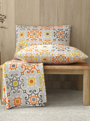 Zen 225 CVC Multicolor Ethnic 1 Double Size Bedsheet with 2 Pillow Covers