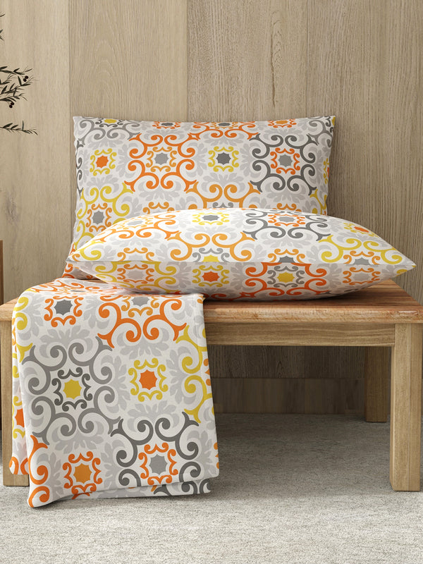 Zen 225 CVC Multicolor Ethnic 1 Double Size Bedsheet with 2 Pillow Covers