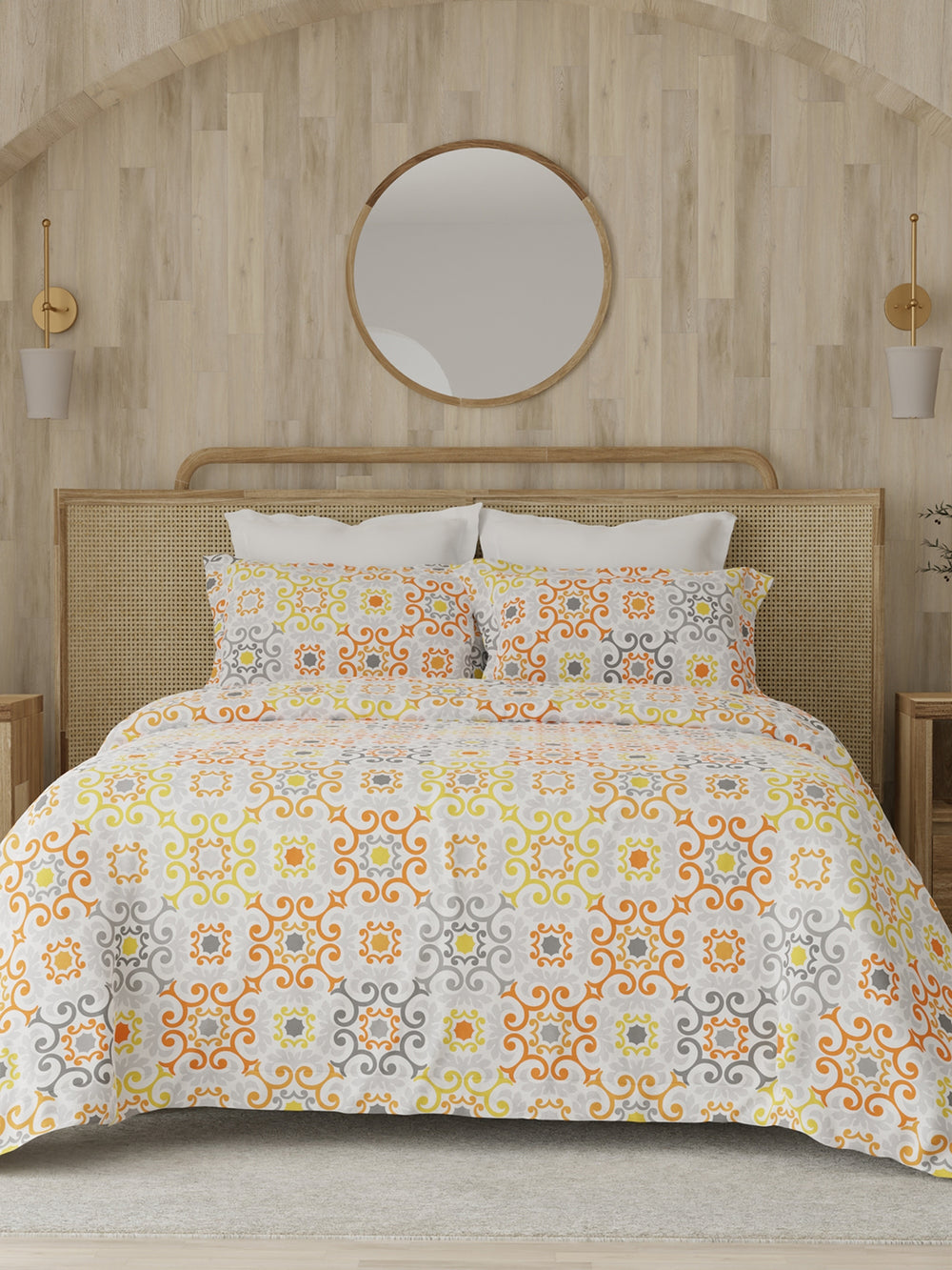 Zen 225 CVC Multicolor Ethnic 1 Double Size Bedsheet with 2 Pillow Covers