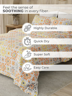 Zen 225 CVC Multicolor Ethnic 1 Double Size Bedsheet with 2 Pillow Covers