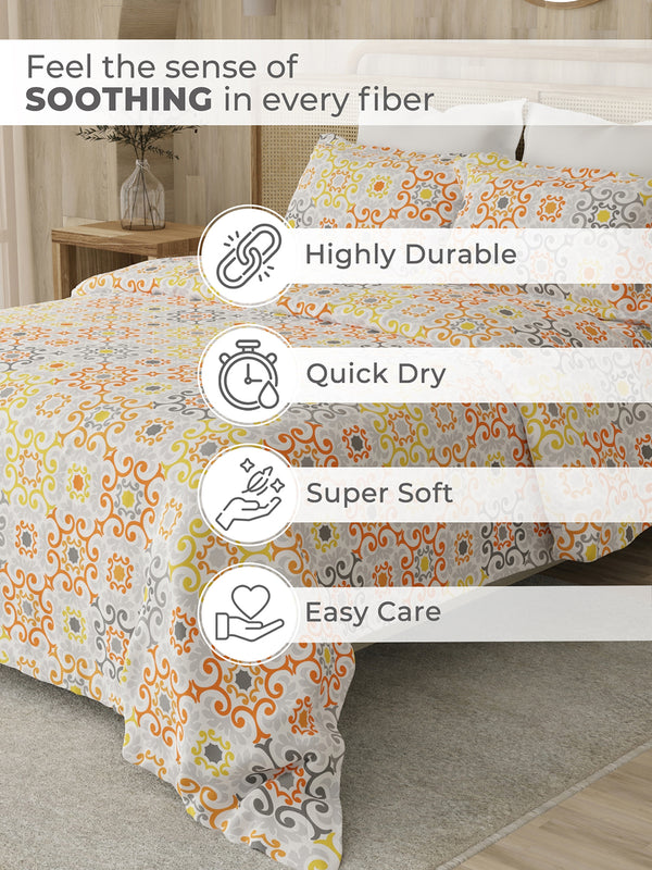 Zen 225 CVC Multicolor Ethnic 1 Double Size Bedsheet with 2 Pillow Covers