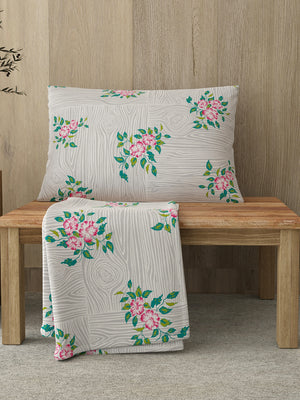 Zen 225 CVC Grey Floral 1 Single Size Bedsheet with 1 Pillow Cover