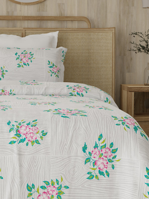 Zen 225 CVC Grey Floral 1 Single Size Bedsheet with 1 Pillow Cover