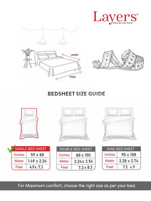 Zen 225 CVC Grey Floral 1 Single Size Bedsheet with 1 Pillow Cover