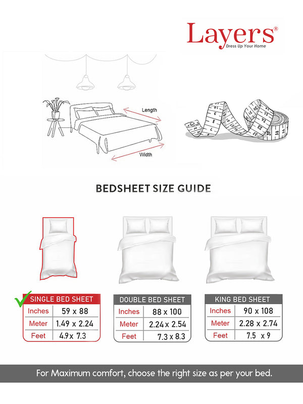 Zen 225 CVC Grey Floral 1 Single Size Bedsheet with 1 Pillow Cover
