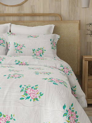 Zen 225 CVC Grey Floral 1 Double Size Bedsheet with 2 Pillow Covers
