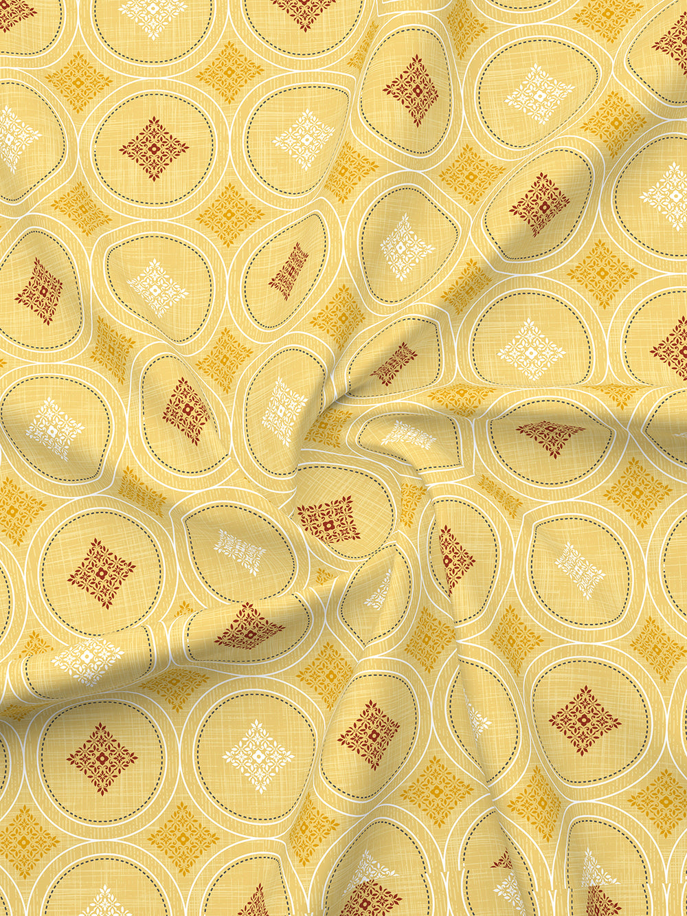 Aura Microfibre 110 GSM Yellow Geometrical 1 Double Size Bedsheet with 2 Pillow Covers