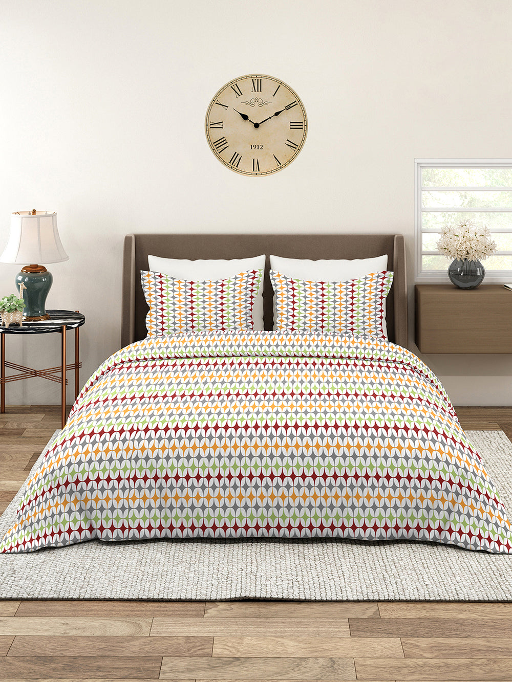 Aria Microfibre 125 GSM Multicolor Geometrical 1 Double Size Bedsheet with 2 Pillow Covers