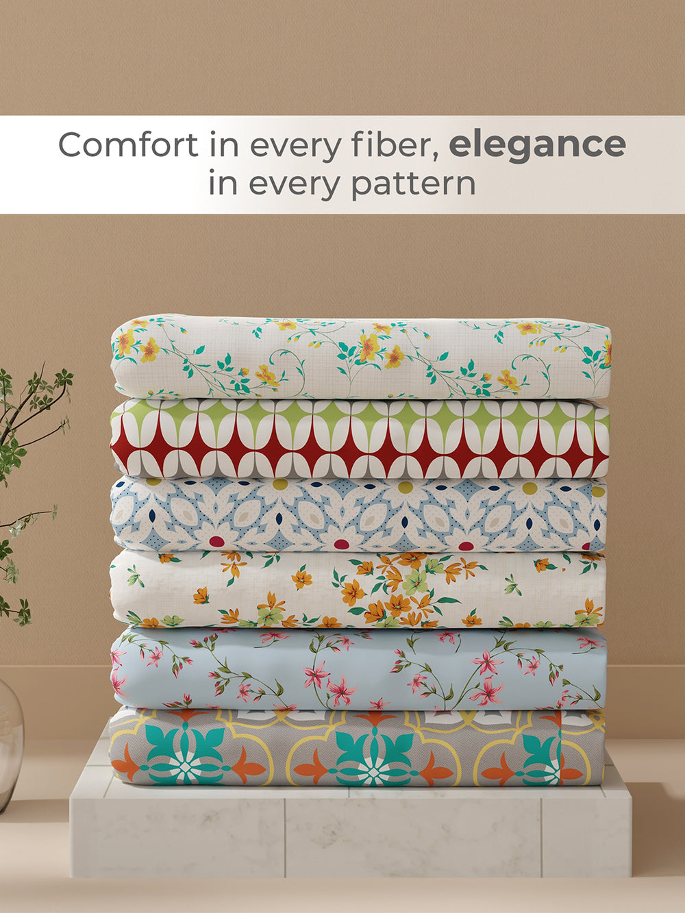 Aria Microfibre 125 GSM Blue & White Floral 1 Double Size Bedsheet with 2 Pillow Covers