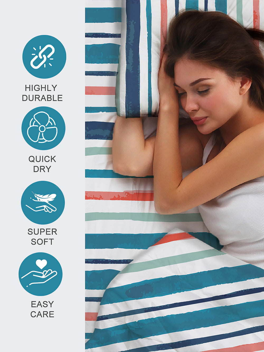 Duracount 225 CVC Blue Stripes 1 King Size Bedsheet with 2 Pillow Covers