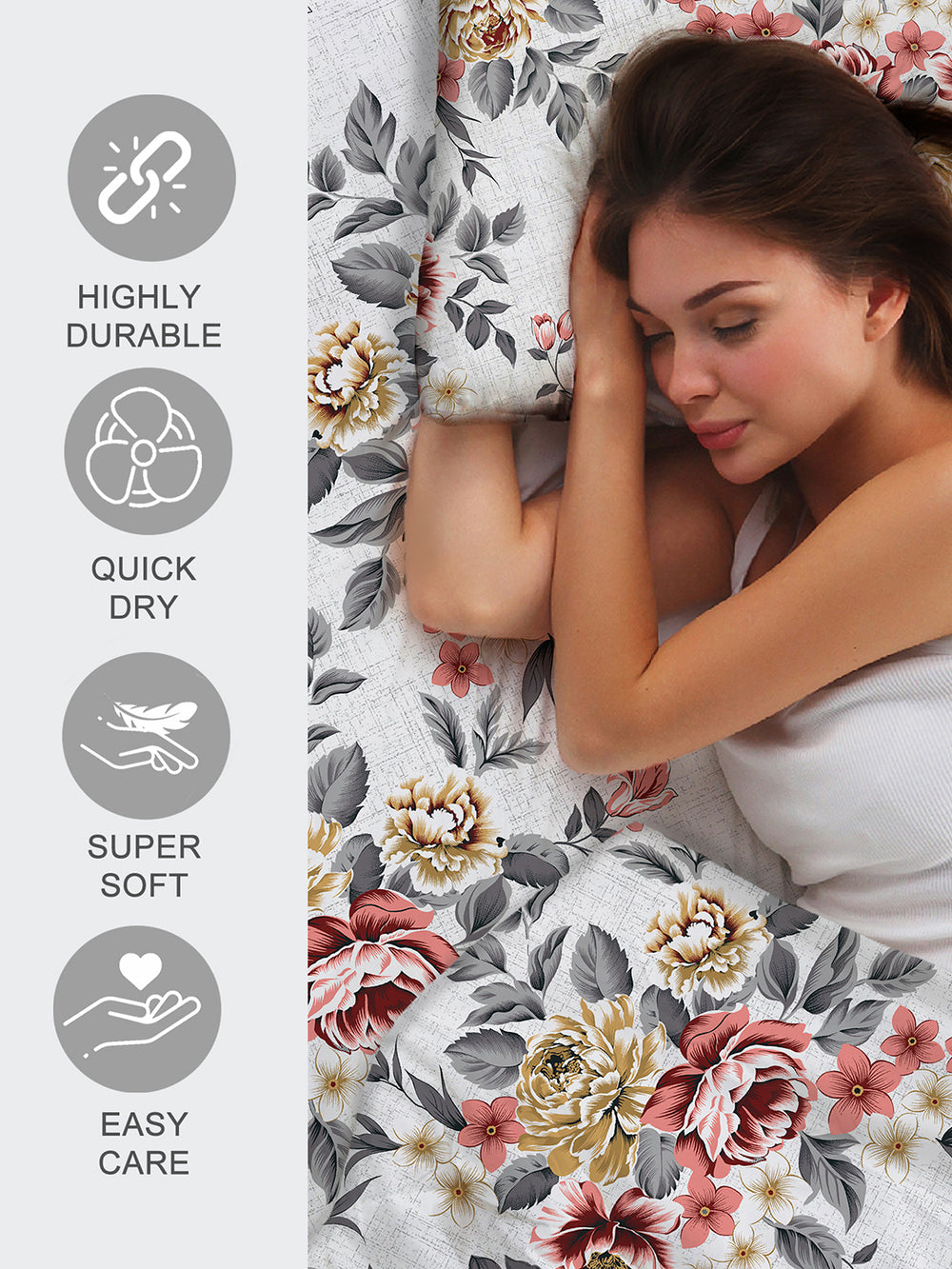 Duracount 225 CVC Multicolor Floral 1 King Size Bedsheet with 2 Pillow Covers