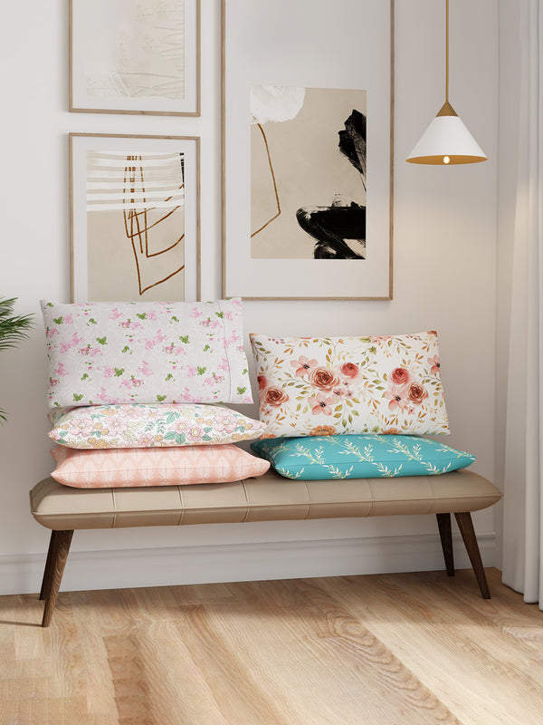 Ivy Microfibre 125 GSM White Orange Floral 1 Double Size Bedsheet with 2 Pillow Covers