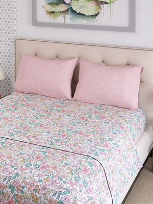 Ivy Microfibre 125 GSM Multicolor Floral 1 Double Size Bedsheet with 2 Pillow Covers