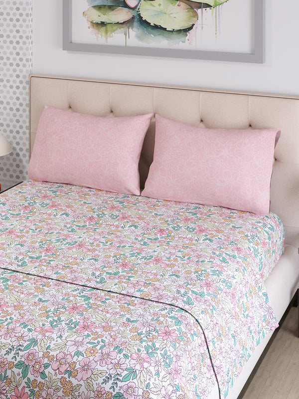 Ivy Microfibre 125 GSM Multicolor Floral 1 Double Size Bedsheet with 2 Pillow Covers