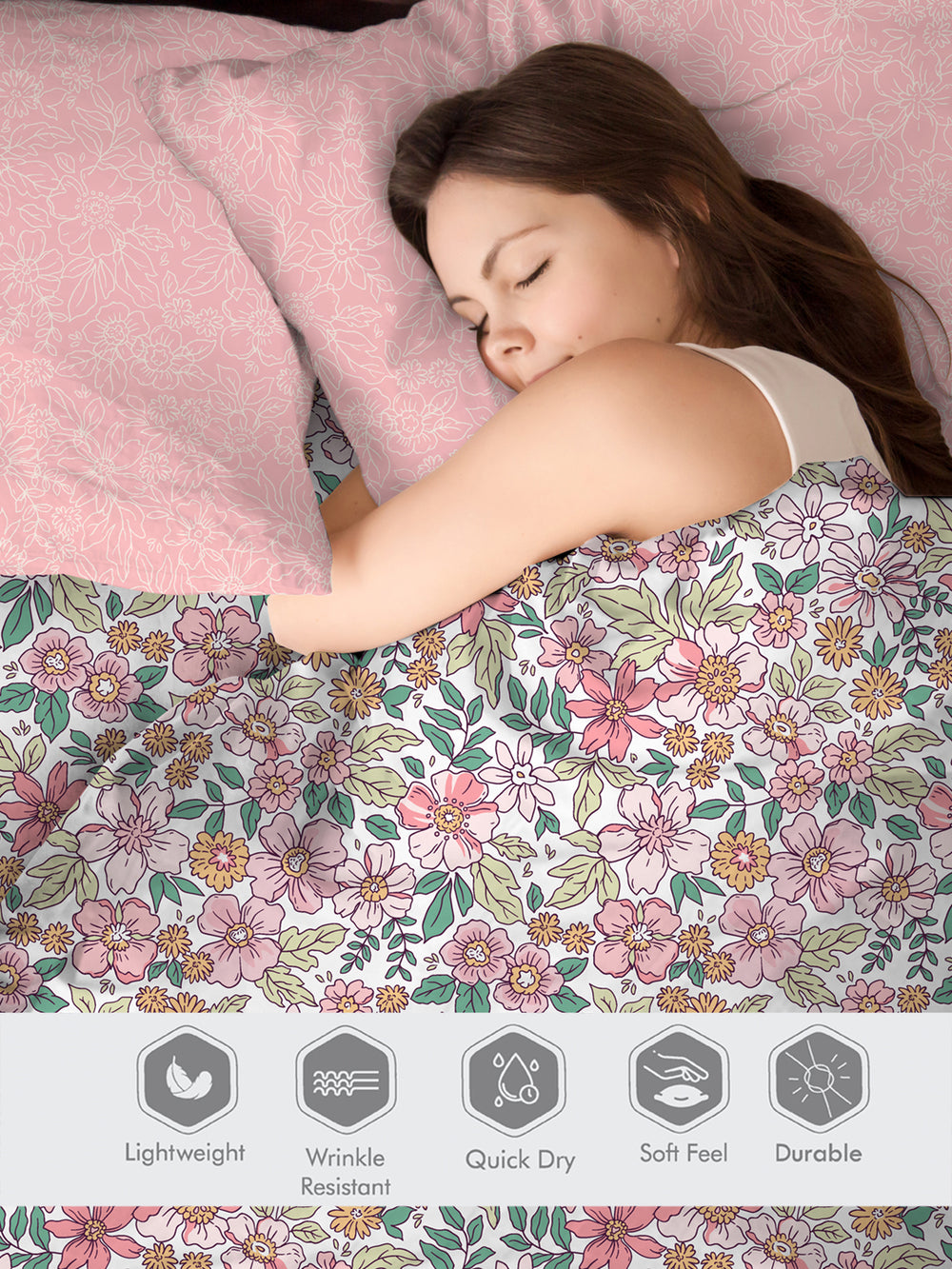 Ivy Microfibre 125 GSM Multicolor Floral 1 Double Size Bedsheet with 2 Pillow Covers