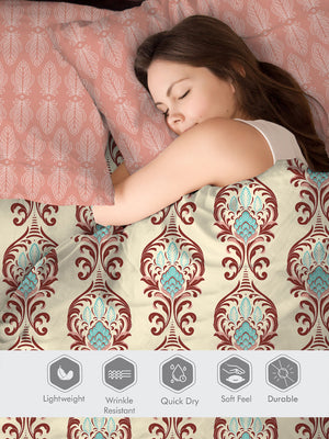 Ivy Microfibre 125 GSM Cream Ethnic 1 Double Size Bedsheet with 2 Pillow Covers