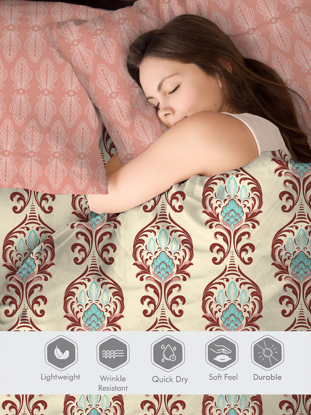 Ivy Microfibre 125 GSM Cream Ethnic 1 Single Size Bedsheet with 1 Pillow Cover